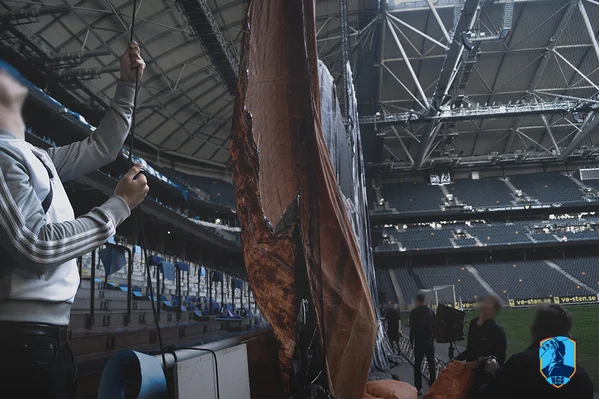 Tifo being prepeared in the stands